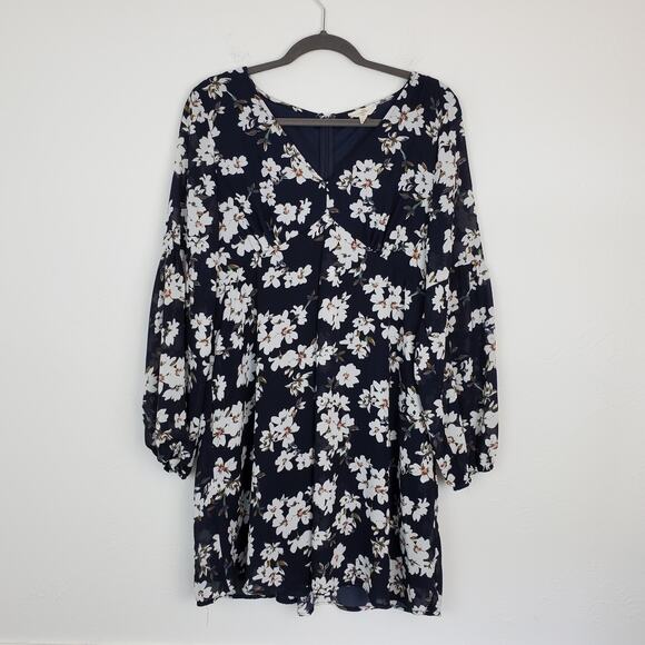 Entro Dress Floral Flowy Boho Cottagecore Spring Summer Folksy Blue White - Picture 2 of 13